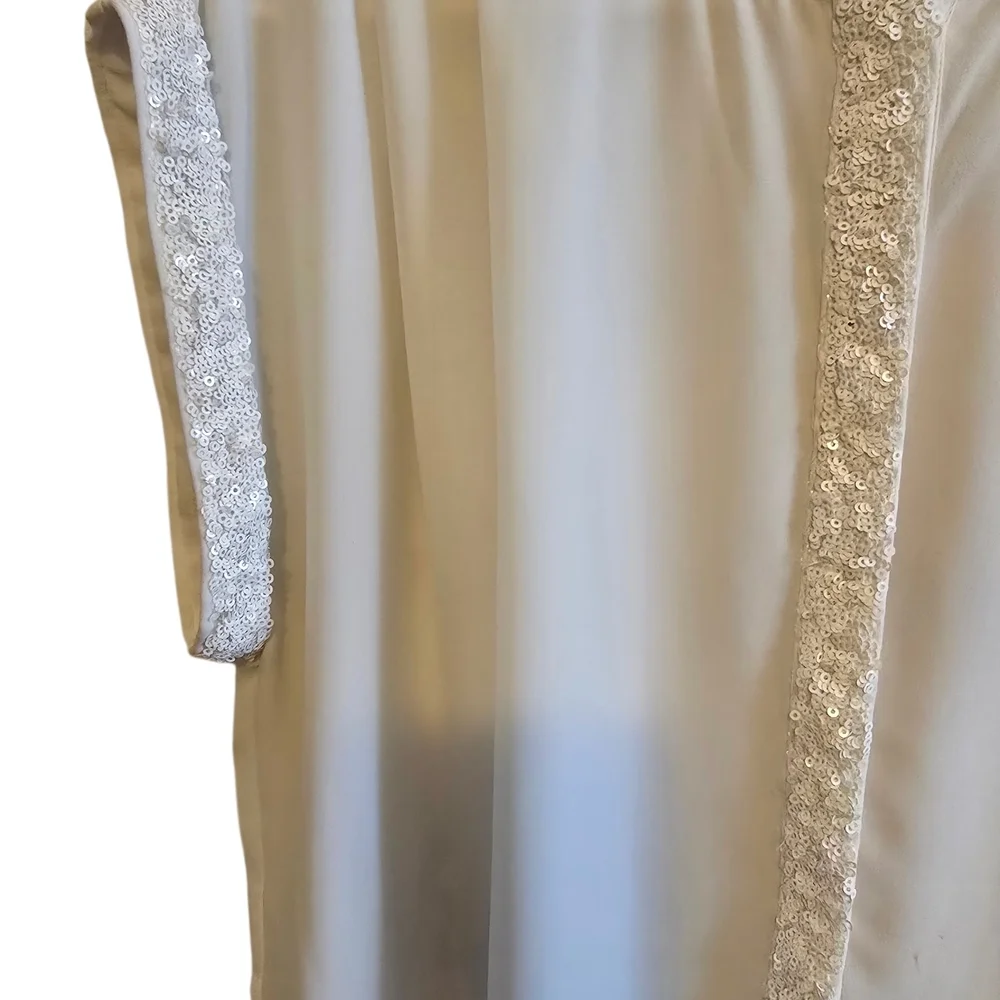 Jennifer Lopez White Beaded Trim Sheer Covered Button Down Blouse Size M - Picture 7 of 7